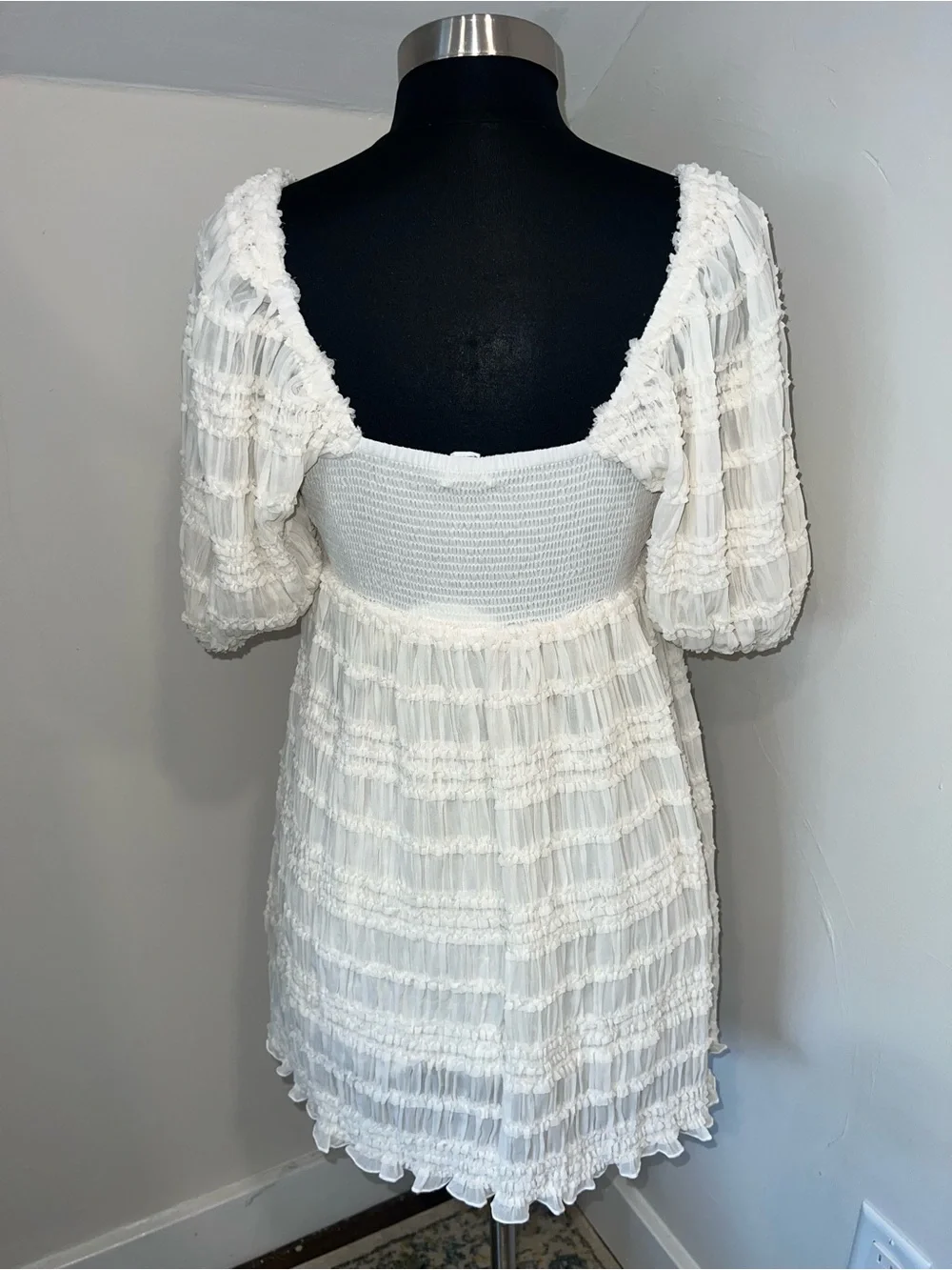 Kimchi Blue Cream Smocked Top with Ribbon Label